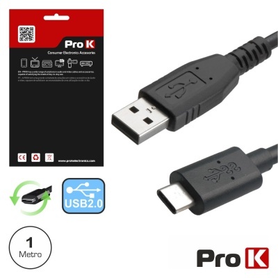 Cabo USB Pro K USB 2.0 de 1 metro com conectores A e C preto