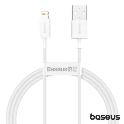 Cabo USB branco Baseus com conetores USB-A e Lightning