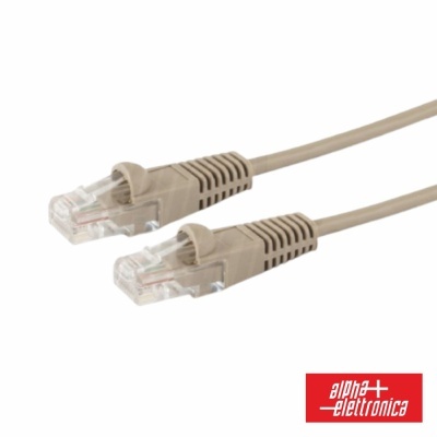 Cabo de rede RJ45 bege com conectores transparentes e logotipo alpha elettronica