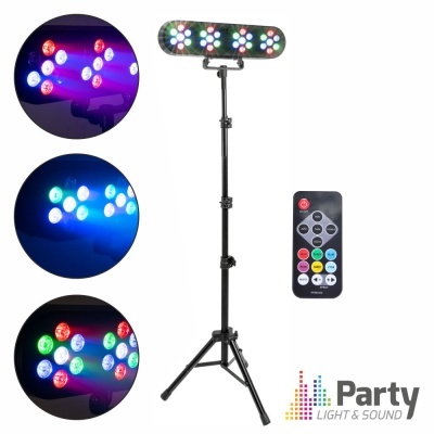 Luz LED colorida em tripé com controle remoto