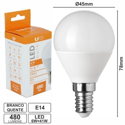 Lâmpada LED branco quente 6W E14 com embalagem