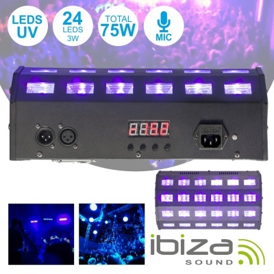 Luz LED UV preta com 24 LEDs e display digital