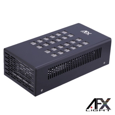 Dispositivo preto retangular com ventilação e logotipo AFX LIGHT