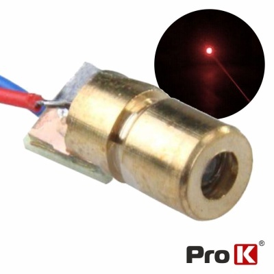Módulo laser dourado com projeção de ponto vermelho e o logo Pro K