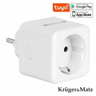 Tomada inteligente branca Krüger&Matz com plugue europeu e botão lateral