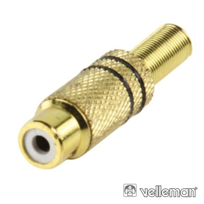 Adaptador áudio RCA fêmea dourado com textura antiderrapante