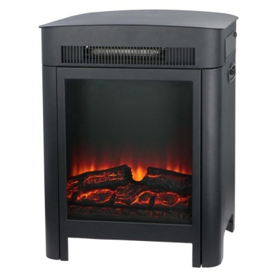 Lareira elétrica preta com efeito de chamas e troncos simulados