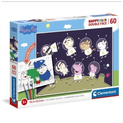 Quebra-cabeças duplo face Peppa Pig com 60 peças e marcadores em embalagem azul