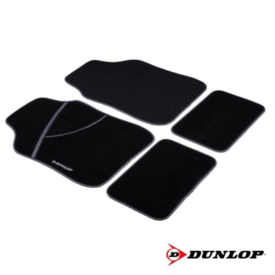 Conjunto de tapetes de carro Dunlop pretos em tecido com detalhes cinzentos