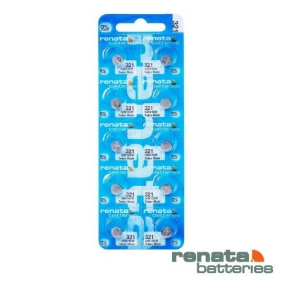 Embalagem azul com 12 baterias Renata 321 Silver Oxide