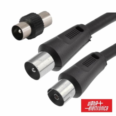 Cabo e adaptador coaxial preto com fichas metálicas