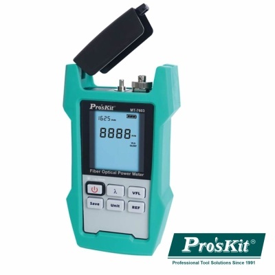 Medidor de potência para fibra ótica Pro'sKit MT-7602 verde e branco com display digital e tampa preta