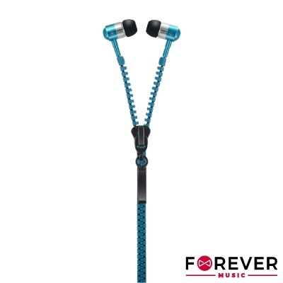 Auscultadores intra-auriculares azuis com cabo em padrão de fecho éclair