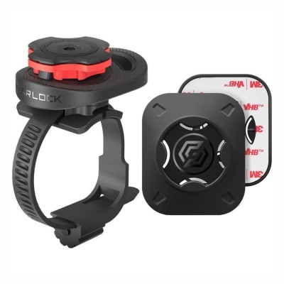 Conjunto de montagem para bicicleta com bracelete preta ajustável e suporte quadrado com adesivo 3M