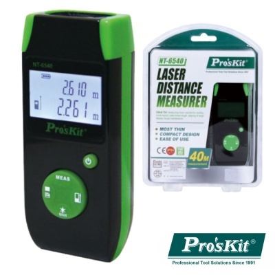 Medidor de distância a laser Pro'sKit NT-6540 preto e verde com visor digital e embalagem
