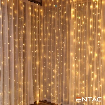 Cortina transparente com luzes LED amarelas