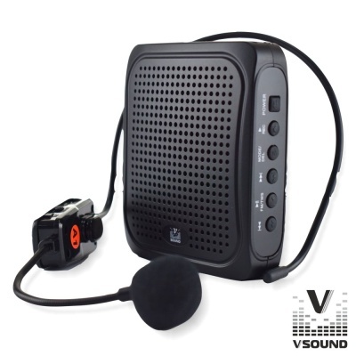Amplificador de voz portátil preto VSOUND com microfone de cabeça