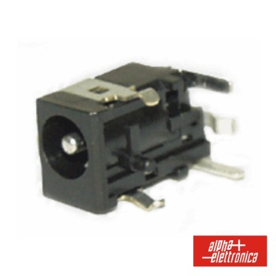 Conector de alimentação DC preto com pinos metálicos para soldar em placa