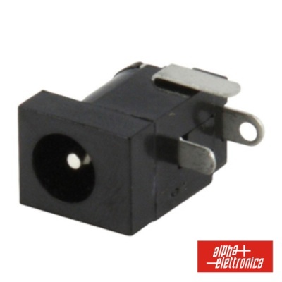 Conector de alimentação DC preto com três terminais metálicos