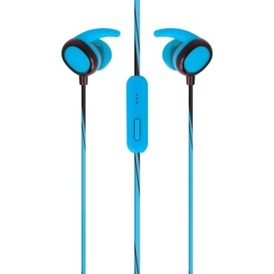 Auriculares intra-auriculares azuis e pretos com controlador azul