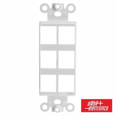 Suporte plástico branco com divisórias e logotipo alpha elettronica