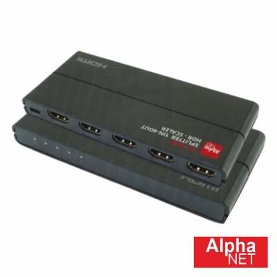 Comutador HDMI Splitter 1x4 1080P Alpha NET preto com quatro portas HDMI e LED
