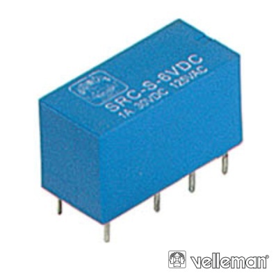 Relé azul com seis pinos, modelo SRC-S-6VDC da Velleman