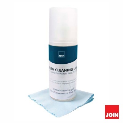 Frasco de líquido de limpeza de ecrãs com pano de microfibra