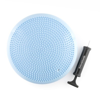 Disco de equilíbrio azul claro com textura e bomba de ar preta