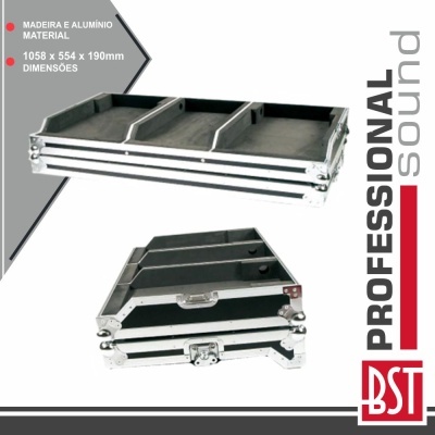 Caixa de transporte profissional preta e prata para equipamento de som com divisórias internas