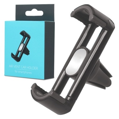 Suporte para smartphone de carro preto com embalagem azul e preta