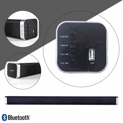 Coluna de som Bluetooth preta com botões e porta USB