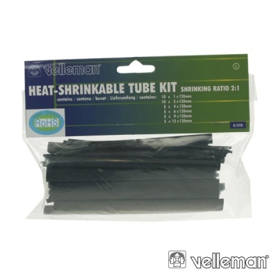 Kit de tubos termo-retráteis pretos da Velleman em embalagem transparente