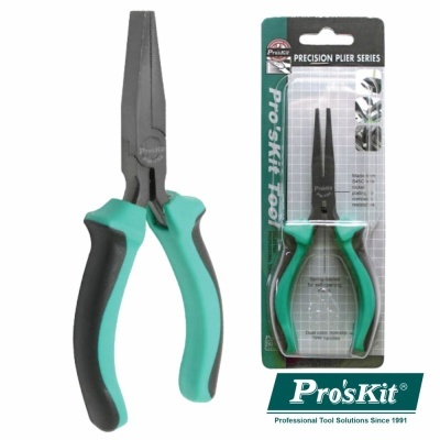 Alicate de precisão Pro'sKit com cabo verde e preto e embalagem original.