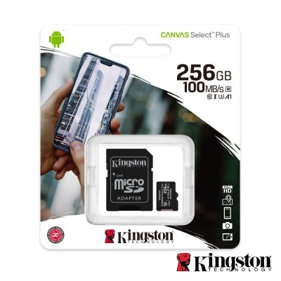 Cartão de memória micro SD Kingston 256GB com adaptador em embalagem