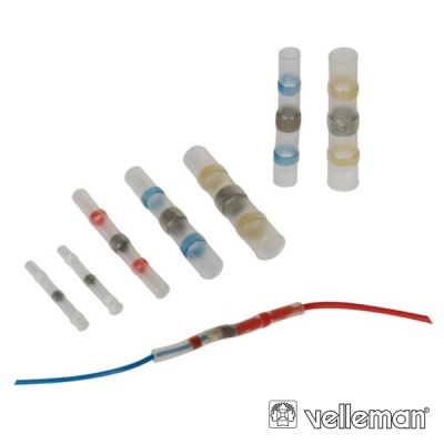 Conetores de emenda para cabos elétricos transparentes com sinais coloridos e logótipo Velleman