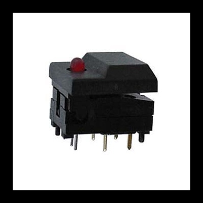 Interruptor de botão preto com led vermelho e pinos metálicos