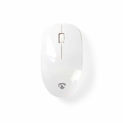 Rato de computador branco sem fios com roda de scroll e logótipo cinzento