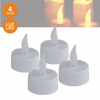 Conjunto de 4 velas LED brancas redondas com etiqueta laranja