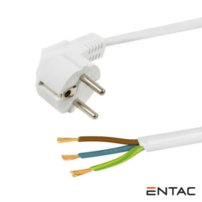 Cabo elétrico branco com ficha macho e três fios expostos coloridos