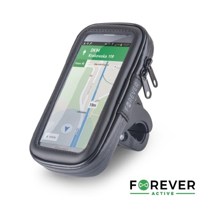 Suporte de smartphone preto com visor transparente e fecho para bicicleta