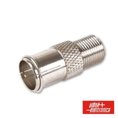 Adaptador coaxial metálico prateado com textura nervurada e parte roscada