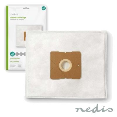 Saco branco para aspirador Nedis com orifício central e embalagem de cartão e plástico