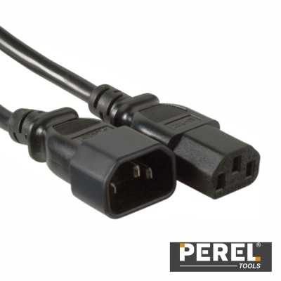 Cabo elétrico preto com conectores macho e fêmea retangulares e logo PEREL