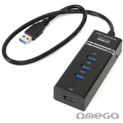 hub USB 3.0 preto com 4 portas USB e cabo