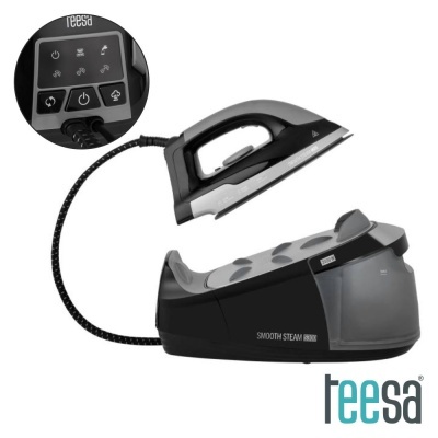 Ferro a vapor Teesa preto e cinzento com base e cabo preto