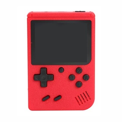 Console portátil de videojogos vermelho com botões pretos e ecrã preto