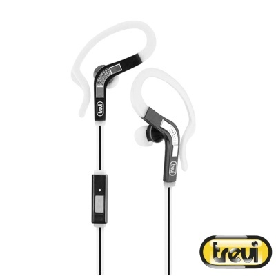 Auriculares desportivos pretos com ganchos e fio, marca trevi