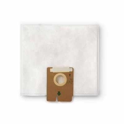 Saco de aspirador branco com base de cartão castanho e abertura circular