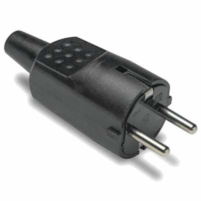 Ficha de tomada elétrica preta com duas pernas cilíndricas